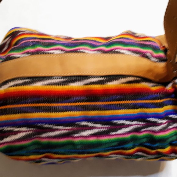 Stripes & Ikat Woven & Leather Bucket Shoulder Bag - Picture 4 of 7